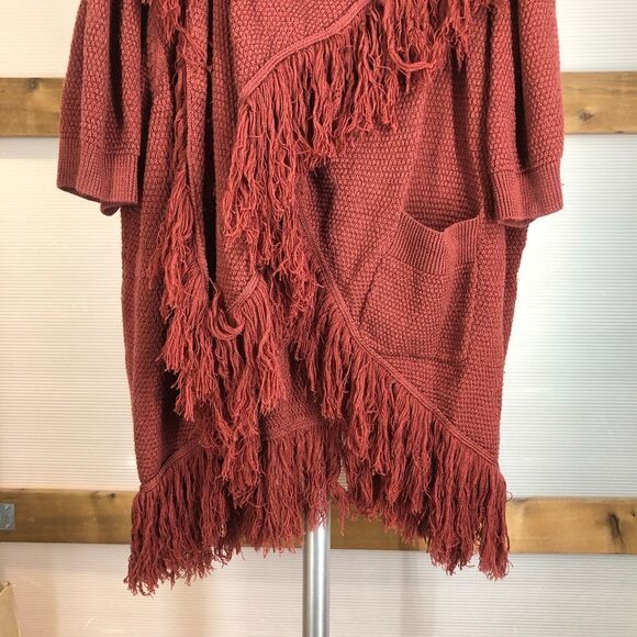 Opening CEREMONY Merino Wool Dark Red‎ Fringe Scarf Short Slv Long Knit Cardigan - Picture 3 of 10